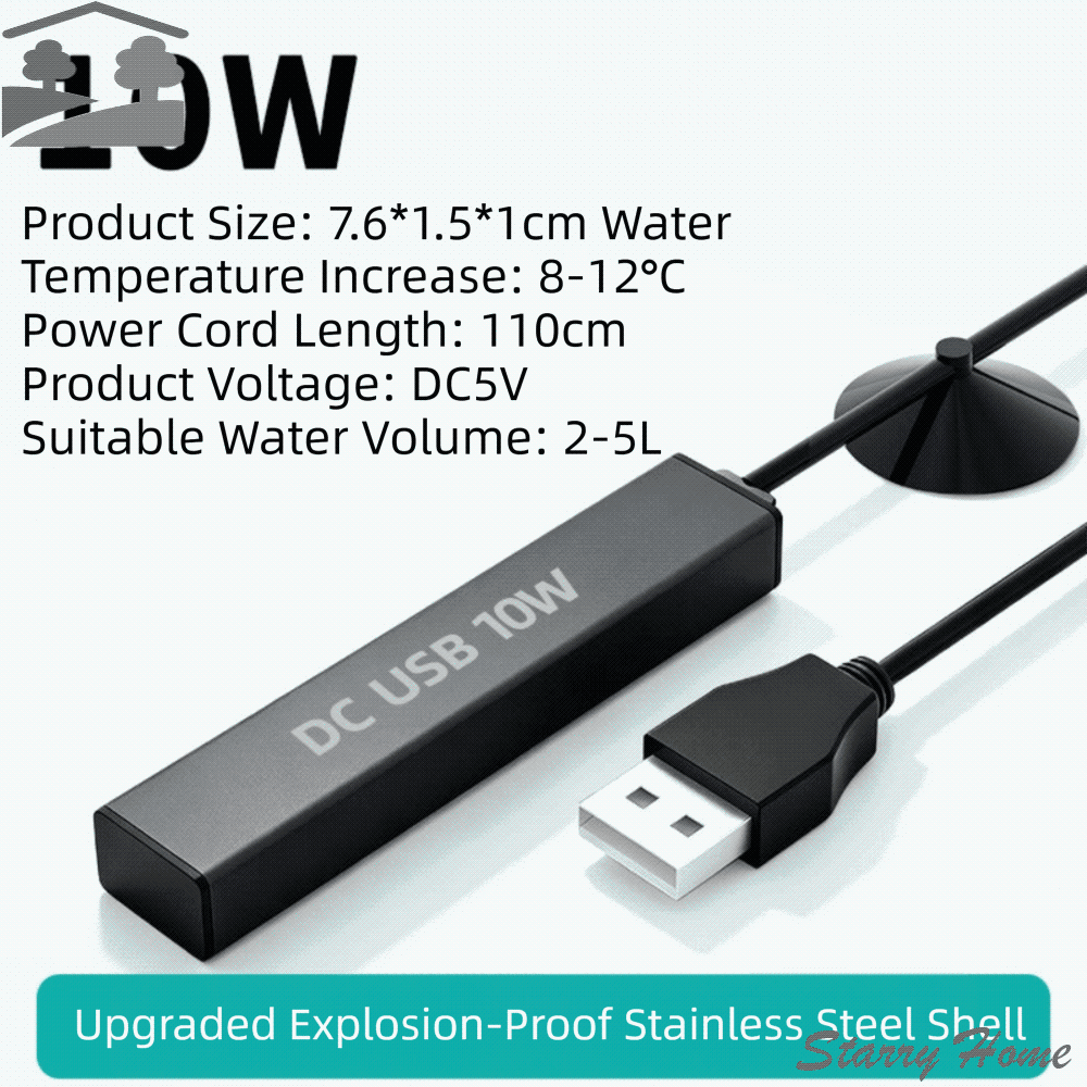 Fish Tank Heater - Riscaldatore per Acquario Mini USB 5/10W